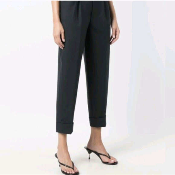 Free People Trouser Onyx Black Rolled Cuff Hem Straight Leg Sz 6 - Picture 1 of 10